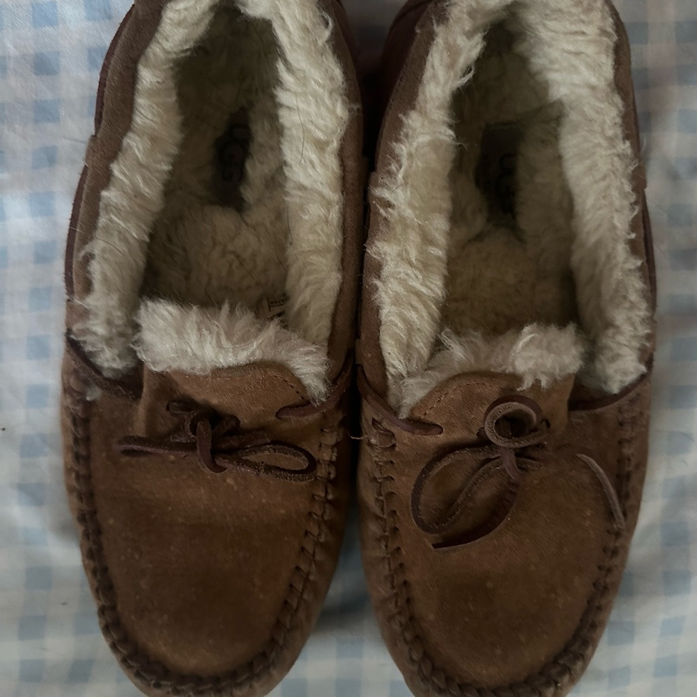UGG Tan Moccasin Slippers with Cream Lining